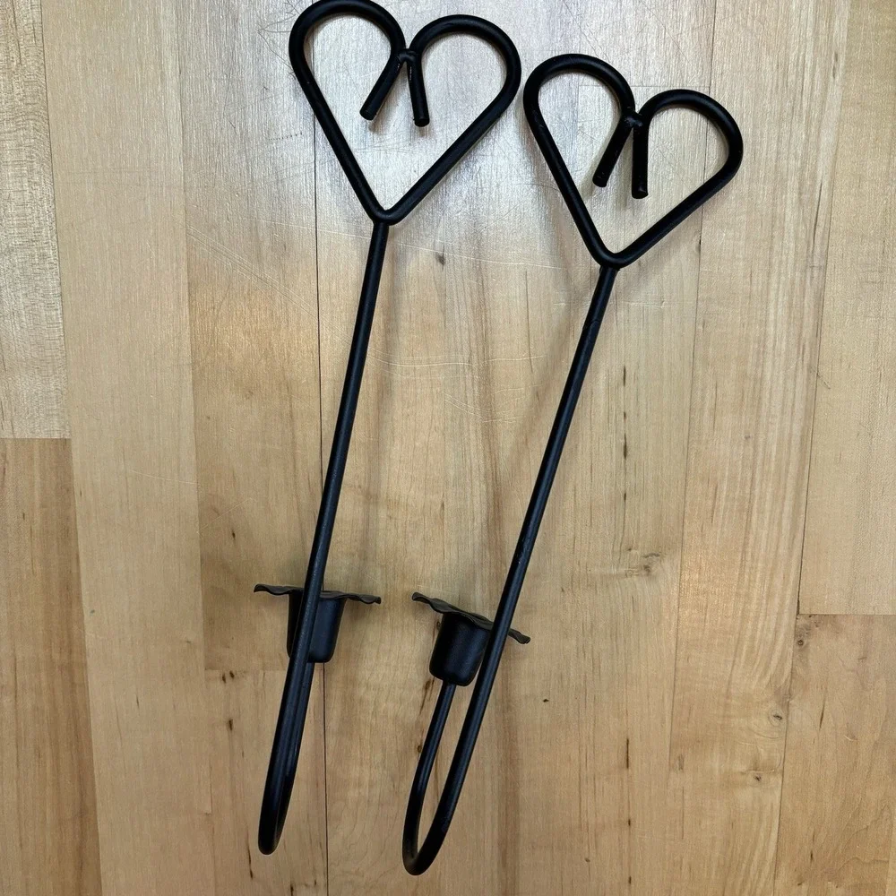 Vintage Black Heart Candle Sconces Country Rustic Gothic‎ Wrought Iron Cottage